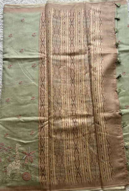 Semi Tussar Saree Very Light Green Colored complemented with a Borderless. - Sampradaya Designer Studio