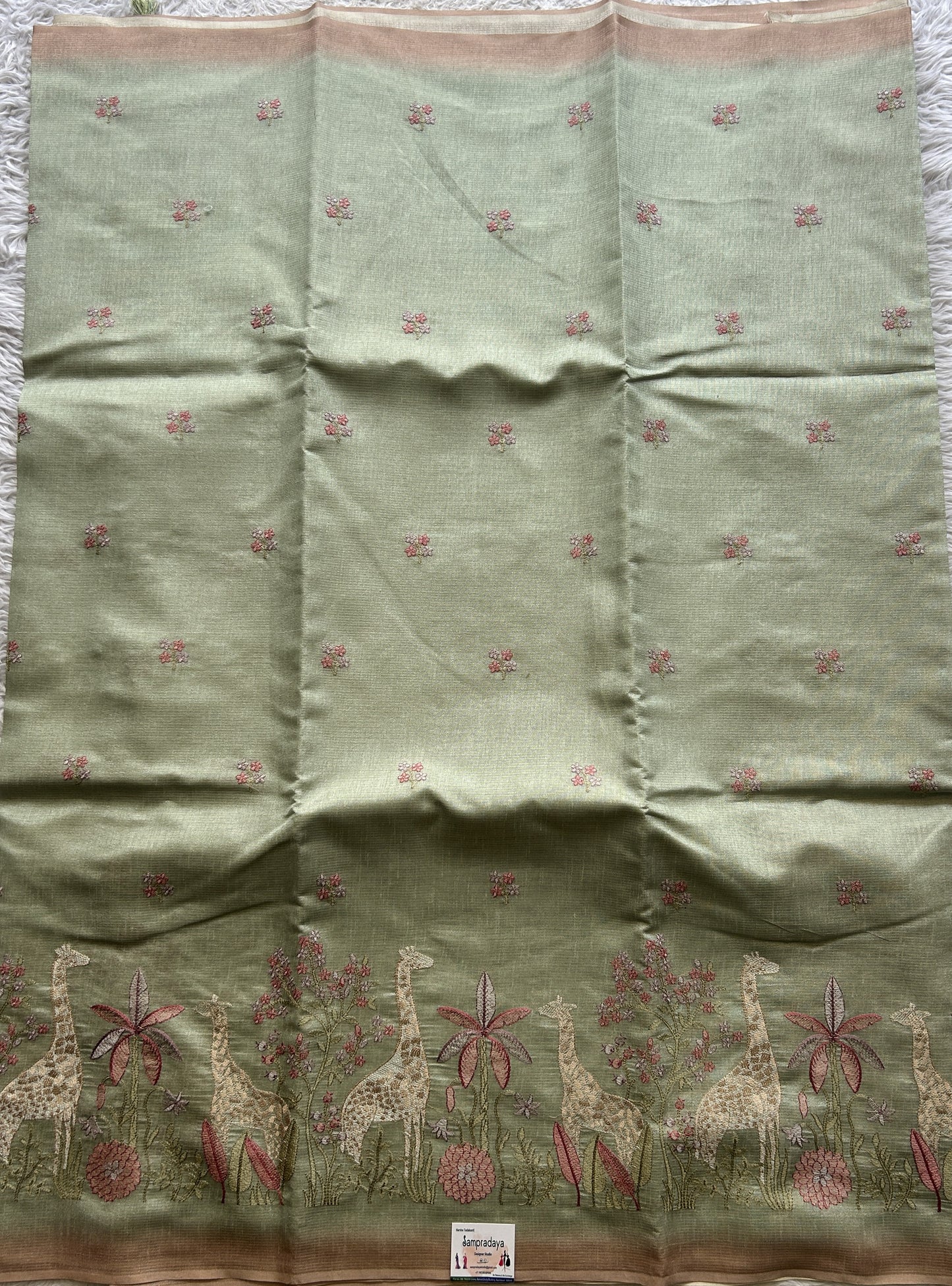 Semi Tussar Saree Very Light Green Colored complemented with a Borderless. - Sampradaya Designer Studio