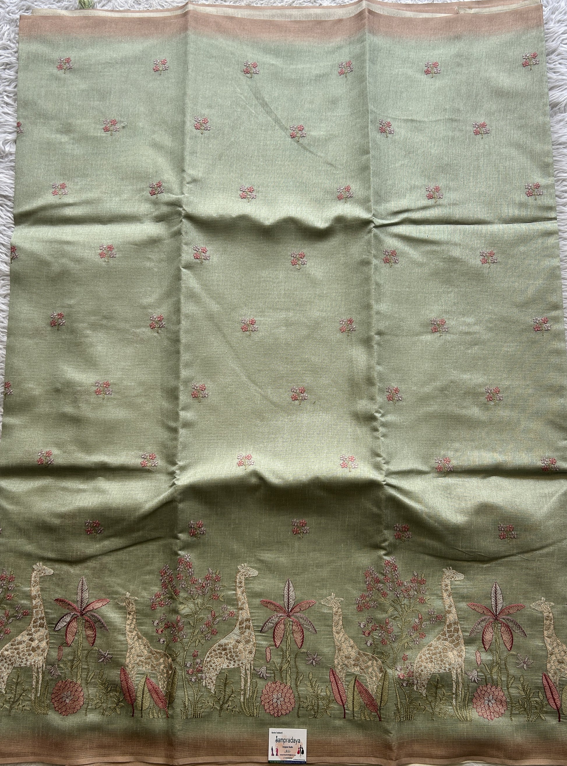 Semi Tussar Saree Very Light Green Colored complemented with a Borderless. - Sampradaya Designer Studio