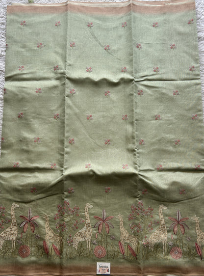 Semi Tussar Saree Very Light Green Colored complemented with a Borderless. - Sampradaya Designer Studio