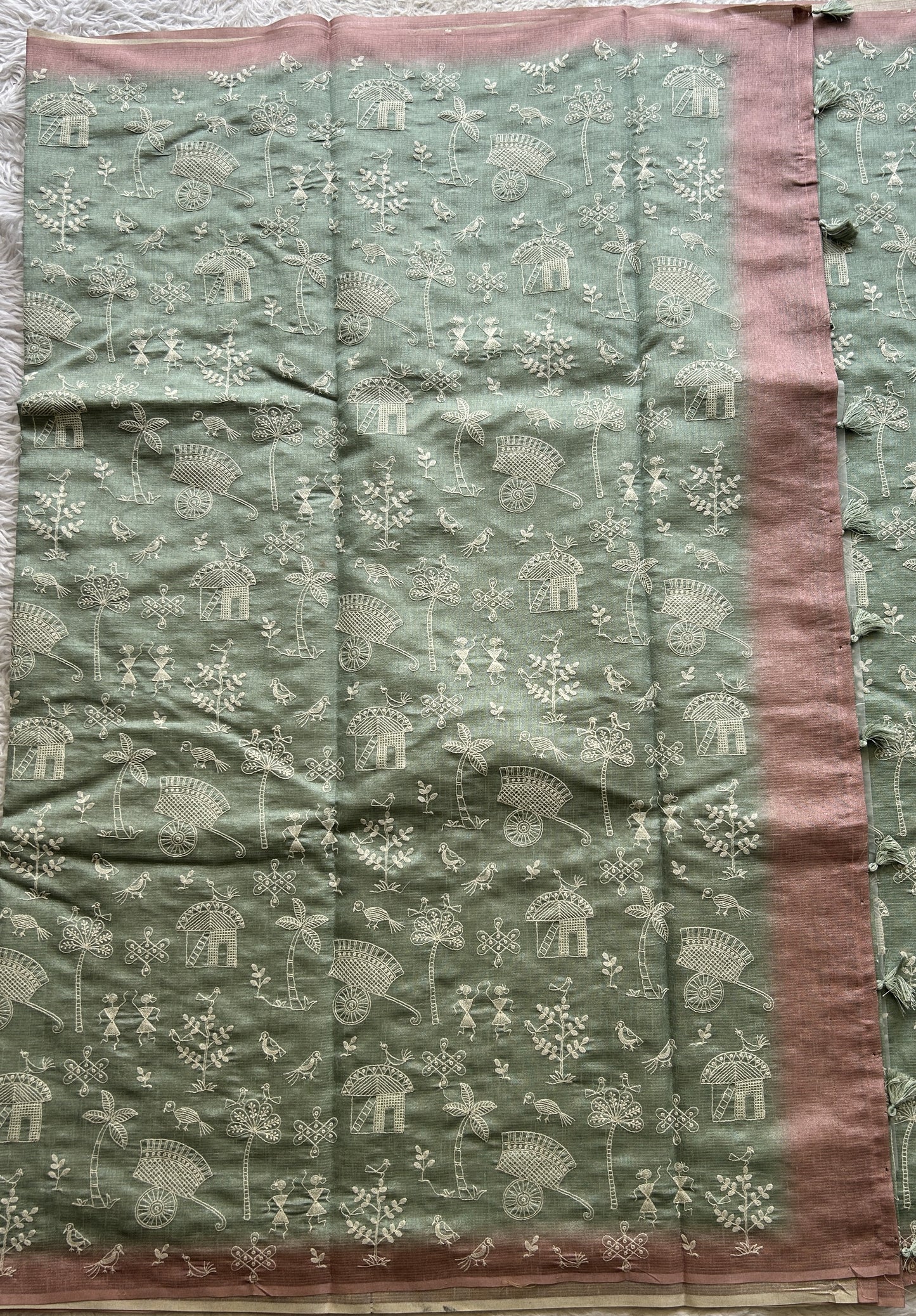 Semi Tussar Saree Light Sea Green Colored complemented with a Borderless. - Sampradaya Designer Studio