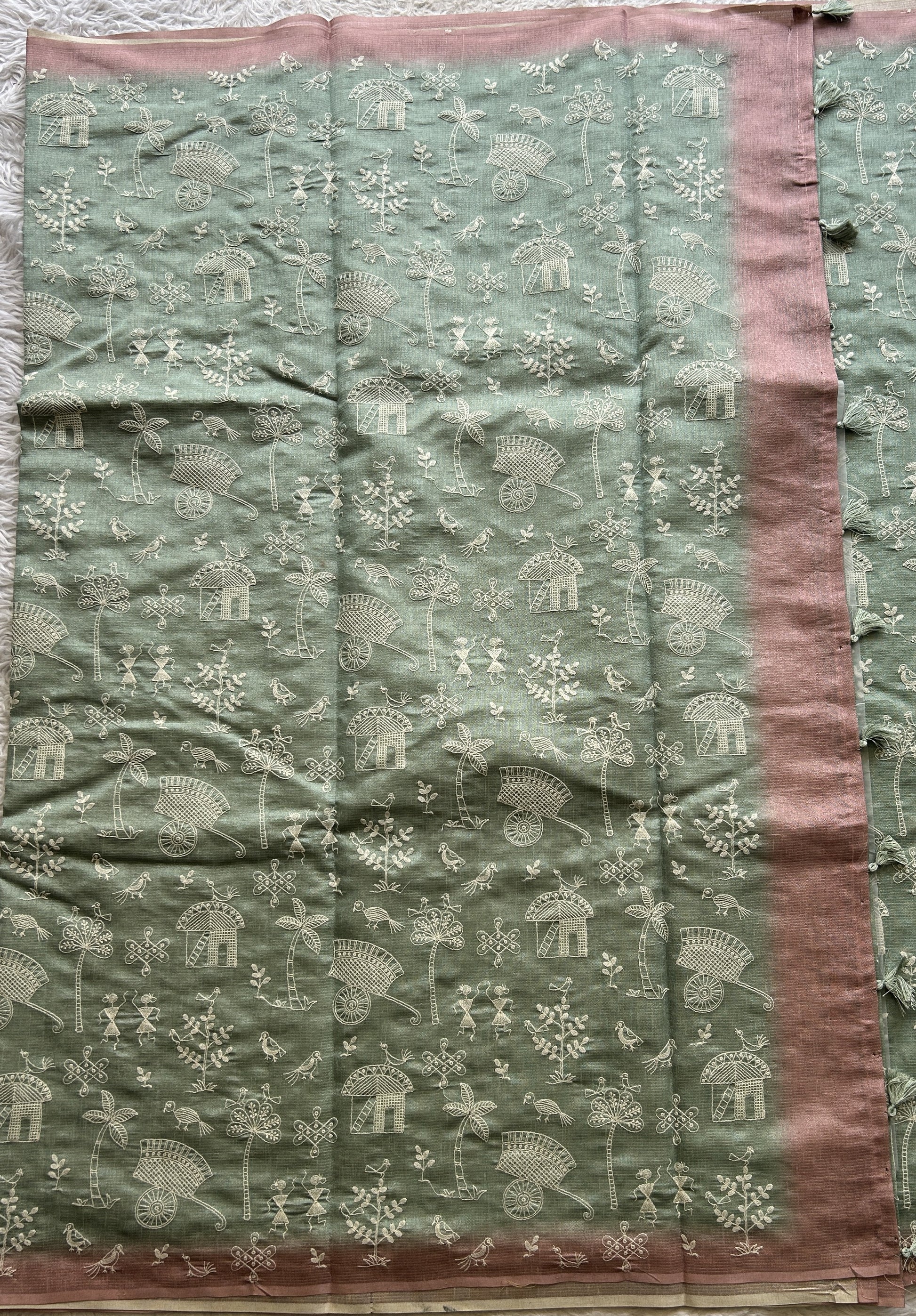Semi Tussar Saree Light Sea Green Colored complemented with a Borderless. - Sampradaya Designer Studio