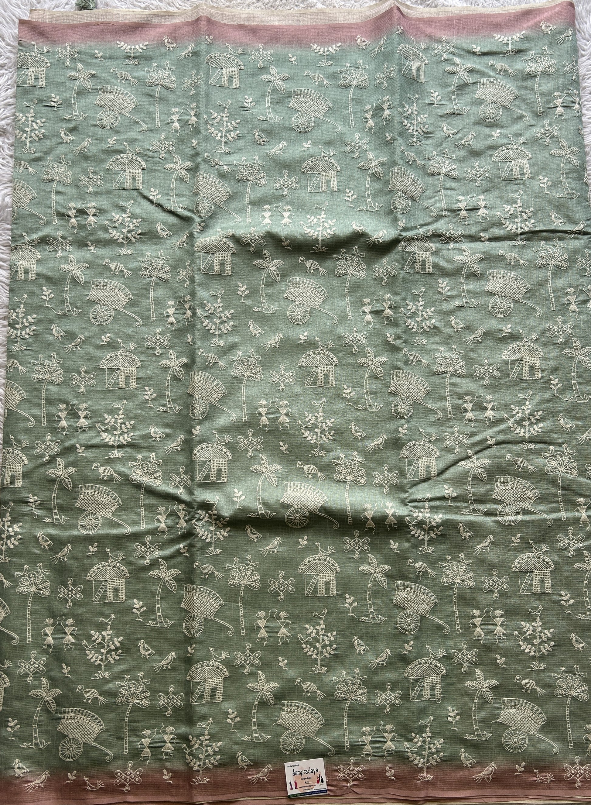 Semi Tussar Saree Light Sea Green Colored complemented with a Borderless. - Sampradaya Designer Studio