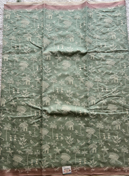 Semi Tussar Saree Light Sea Green Colored complemented with a Borderless. - Sampradaya Designer Studio