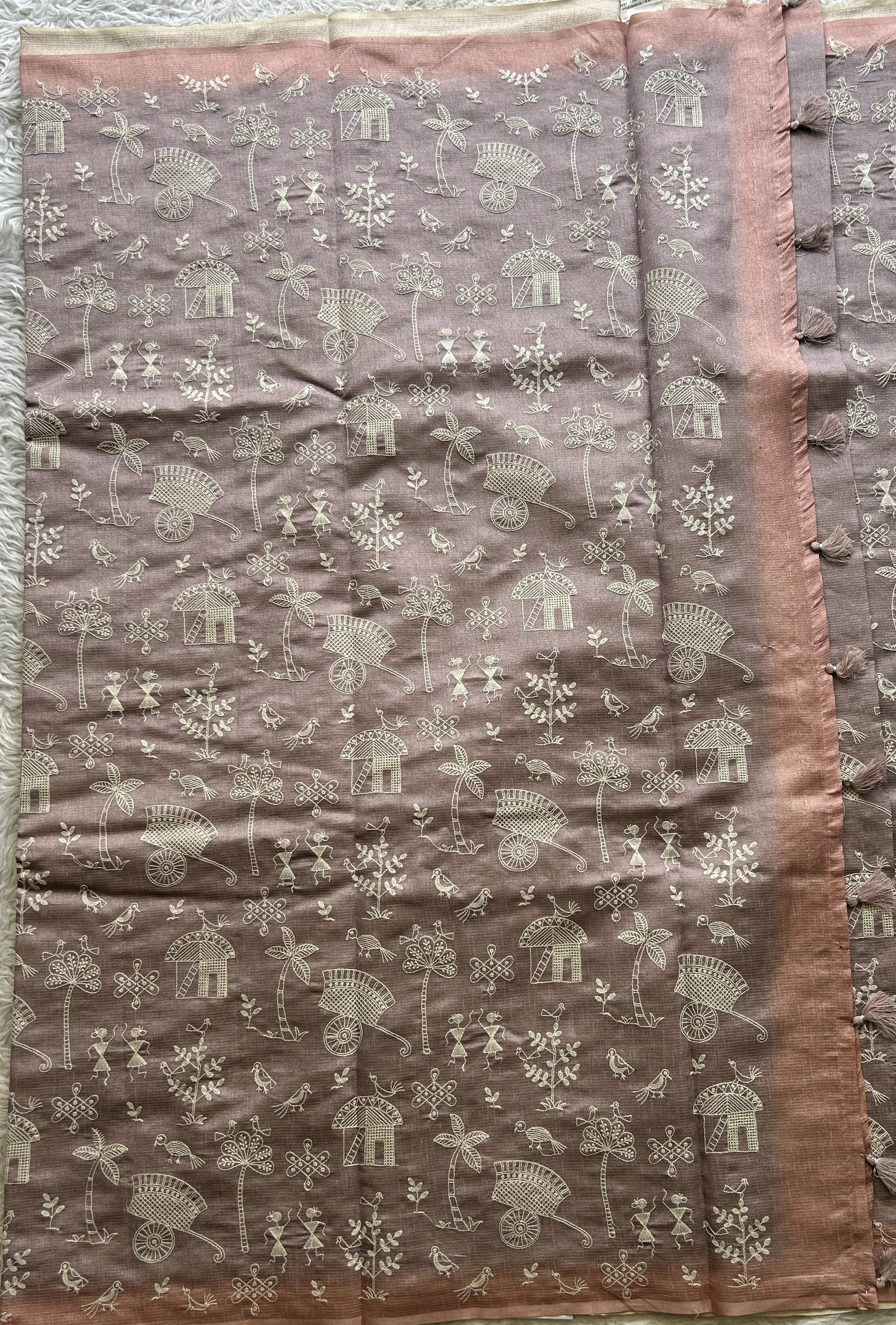 Semi Tussar Saree Light Lavender Colored complemented with a Borderless. - Sampradaya Designer Studio