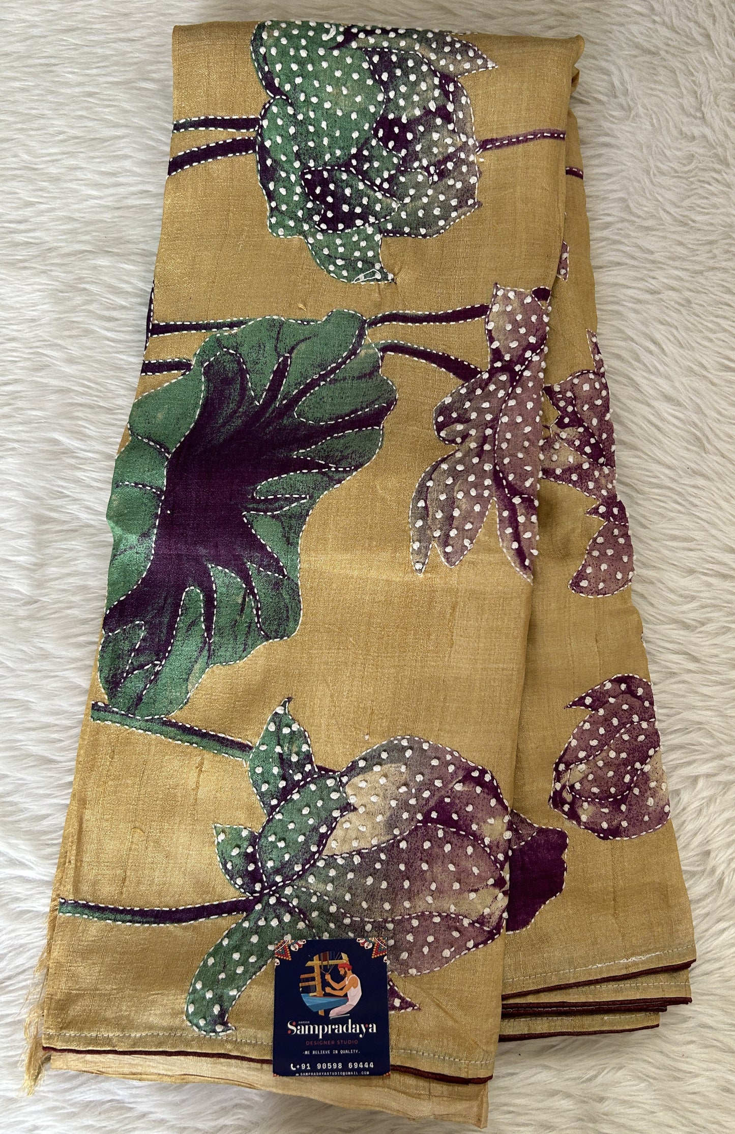 Tussar Silk Saree Mustard Yellow colored complemented with a borderless Saree. - Sampradaya Designer Studio