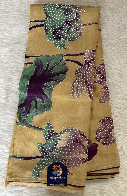 Tussar Silk Saree Mustard Yellow colored complemented with a borderless Saree. - Sampradaya Designer Studio