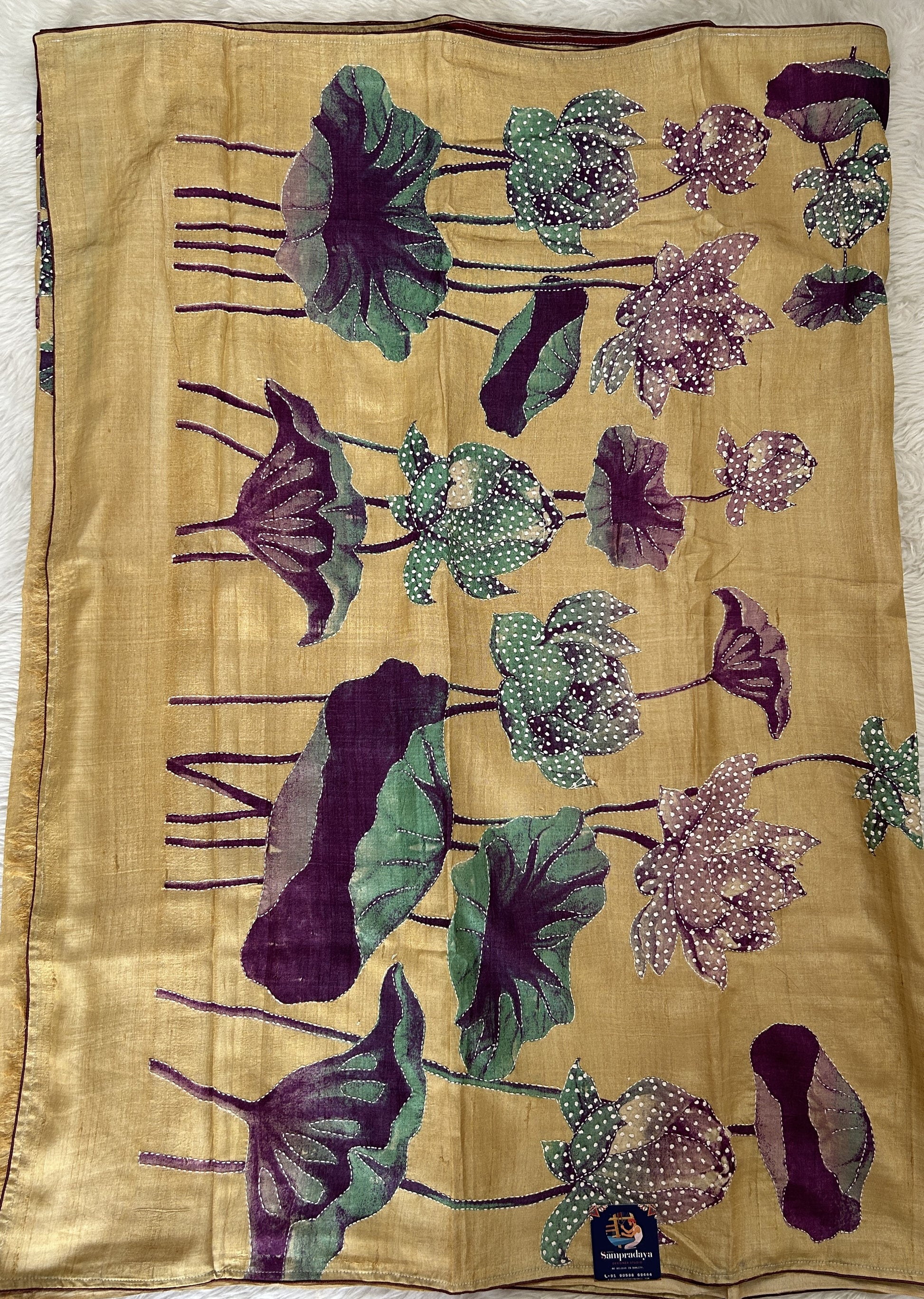 Tussar Silk Saree Mustard Yellow colored complemented with a borderless Saree. - Sampradaya Designer Studio
