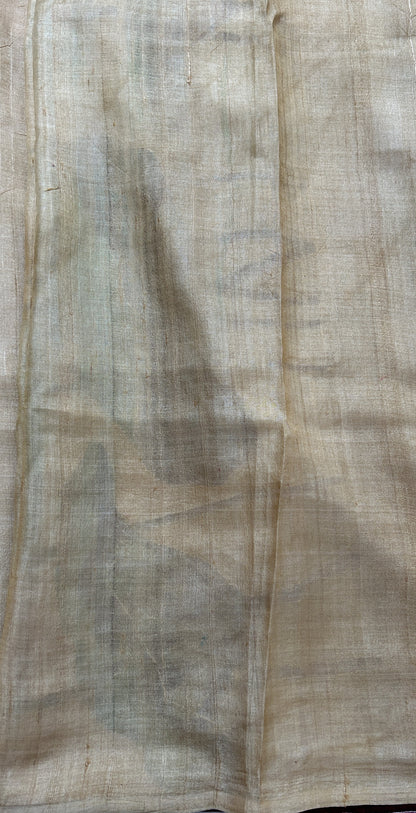 Tussar Silk Saree Mustard Yellow colored complemented with a borderless Saree. - Sampradaya Designer Studio