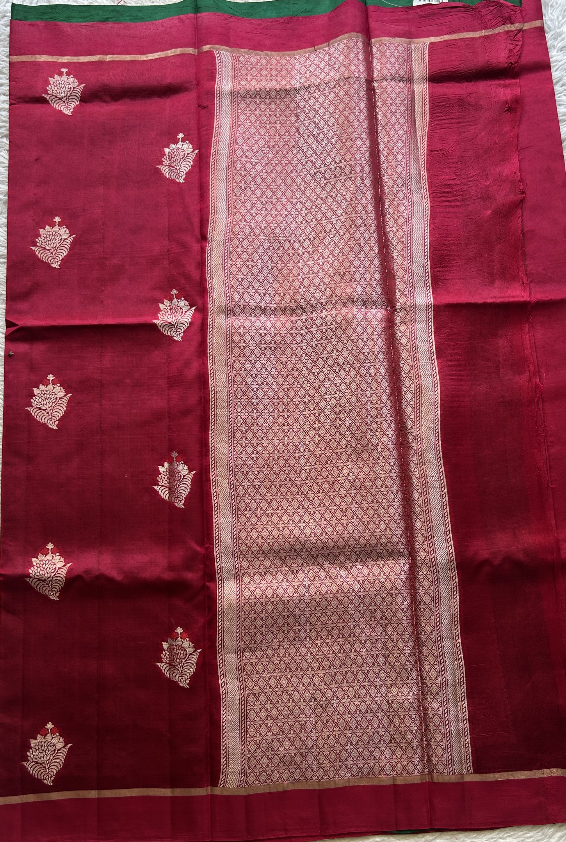 Raw Mango or Pooniya Silk Saree Hot Pink Colored Complemented With a Plain Border - Sampradaya Designer Studio