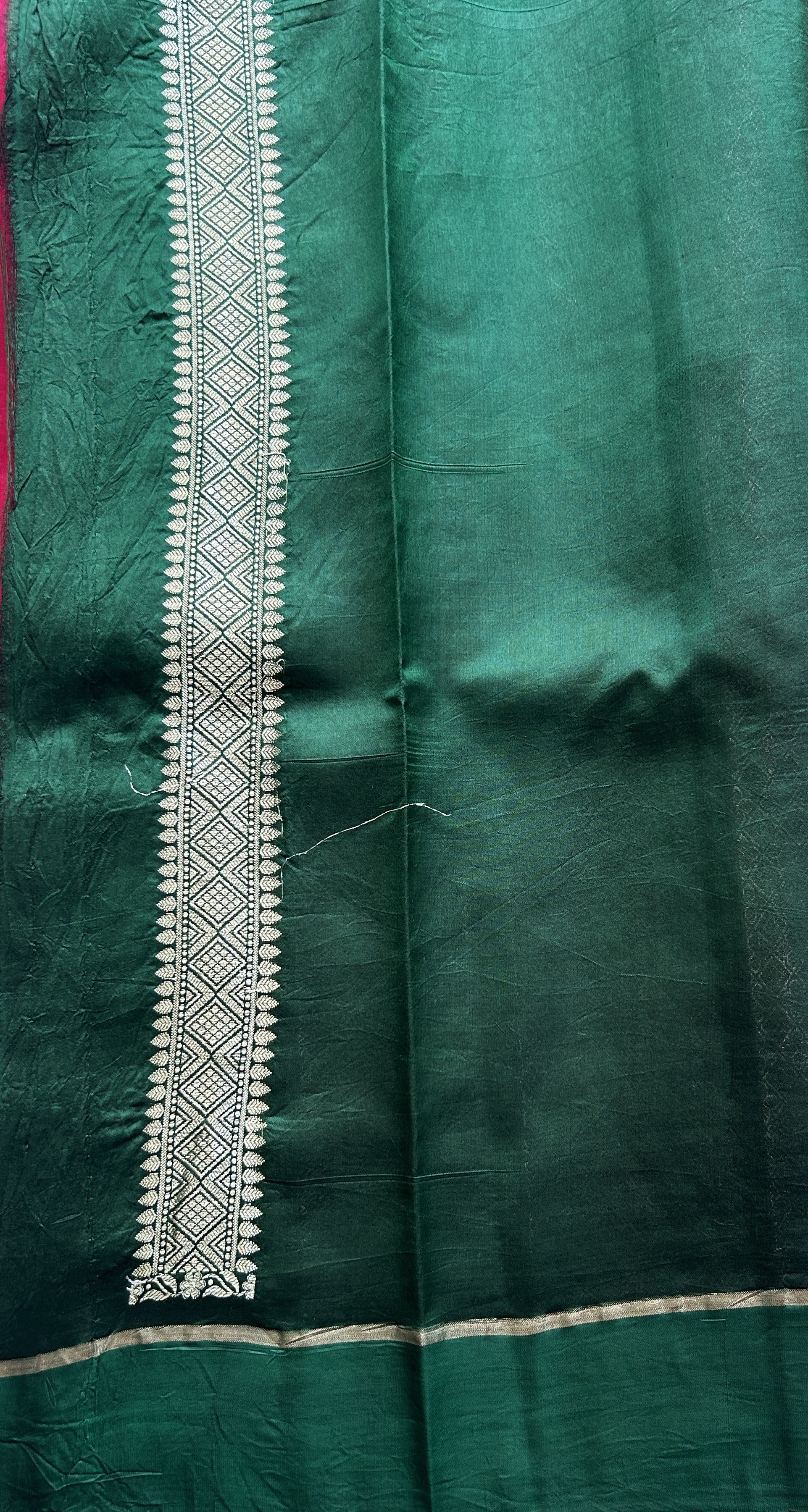 Raw Mango or Pooniya Silk Saree Hot Pink Colored Complemented With a Plain Border - Sampradaya Designer Studio