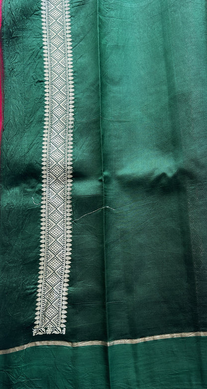 Raw Mango or Pooniya Silk Saree Hot Pink Colored Complemented With a Plain Border - Sampradaya Designer Studio