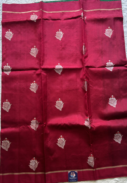 Raw Mango or Pooniya Silk Saree Hot Pink Colored Complemented With a Plain Border - Sampradaya Designer Studio