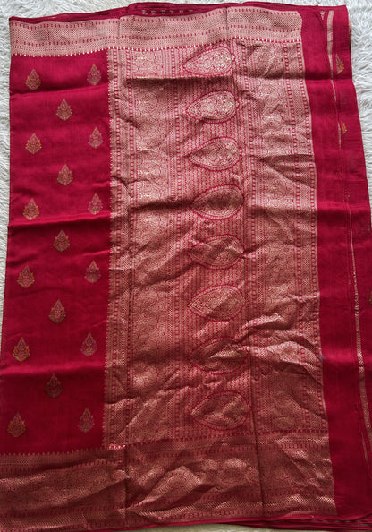 Banarasi Tussar Georgette Saree Hot Pink Colored Elegantly Paired Zari Border. - Sampradaya Designer Studio