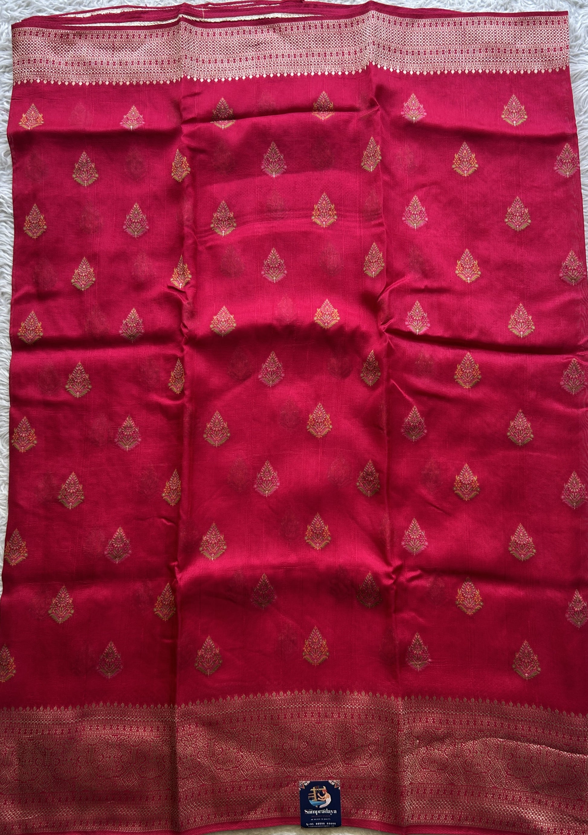 Banarasi Tussar Georgette Saree Hot Pink Colored Elegantly Paired Zari Border. - Sampradaya Designer Studio