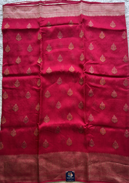 Banarasi Tussar Georgette Saree Hot Pink Colored Elegantly Paired Zari Border. - Sampradaya Designer Studio