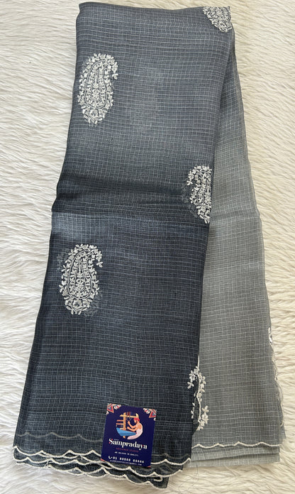 Tussar Silk Saree Gray colored complemented with a borderless Saree. - Sampradaya Designer Studio