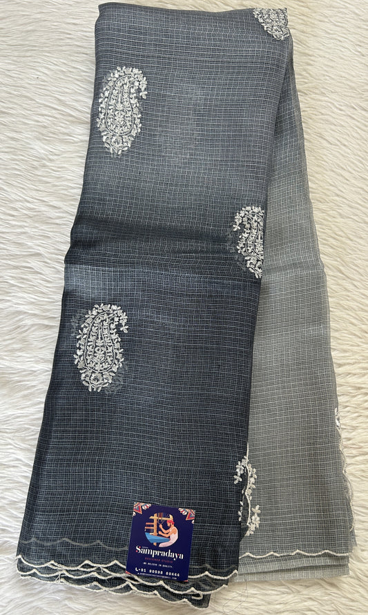 Tussar Silk Saree Gray colored complemented with a borderless Saree. - Sampradaya Designer Studio