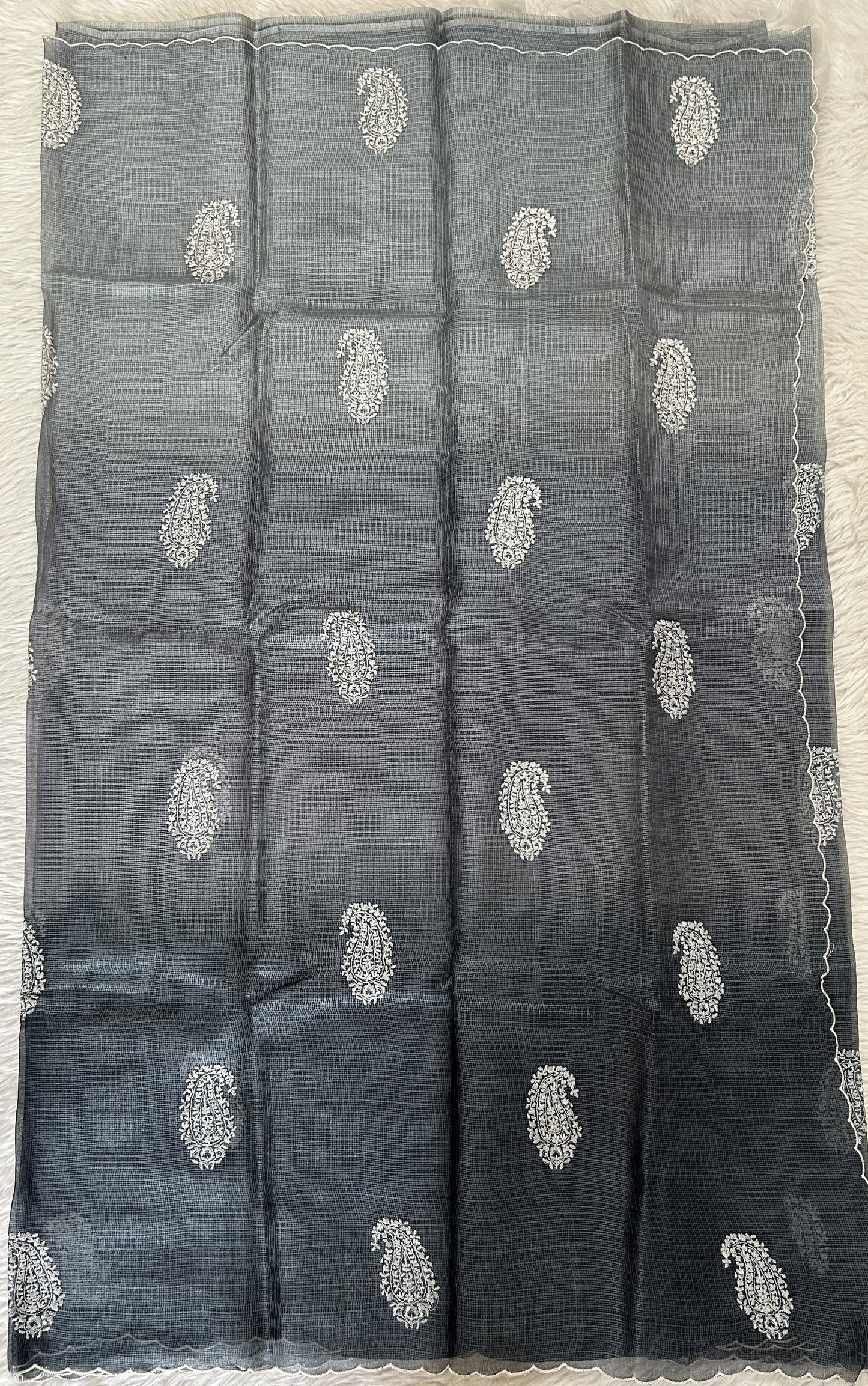 Tussar Silk Saree Gray colored complemented with a borderless Saree. - Sampradaya Designer Studio