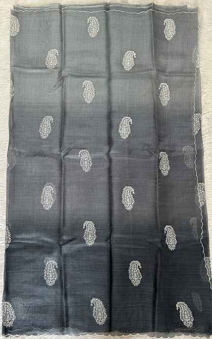 Tussar Silk Saree Gray colored complemented with a borderless Saree. - Sampradaya Designer Studio