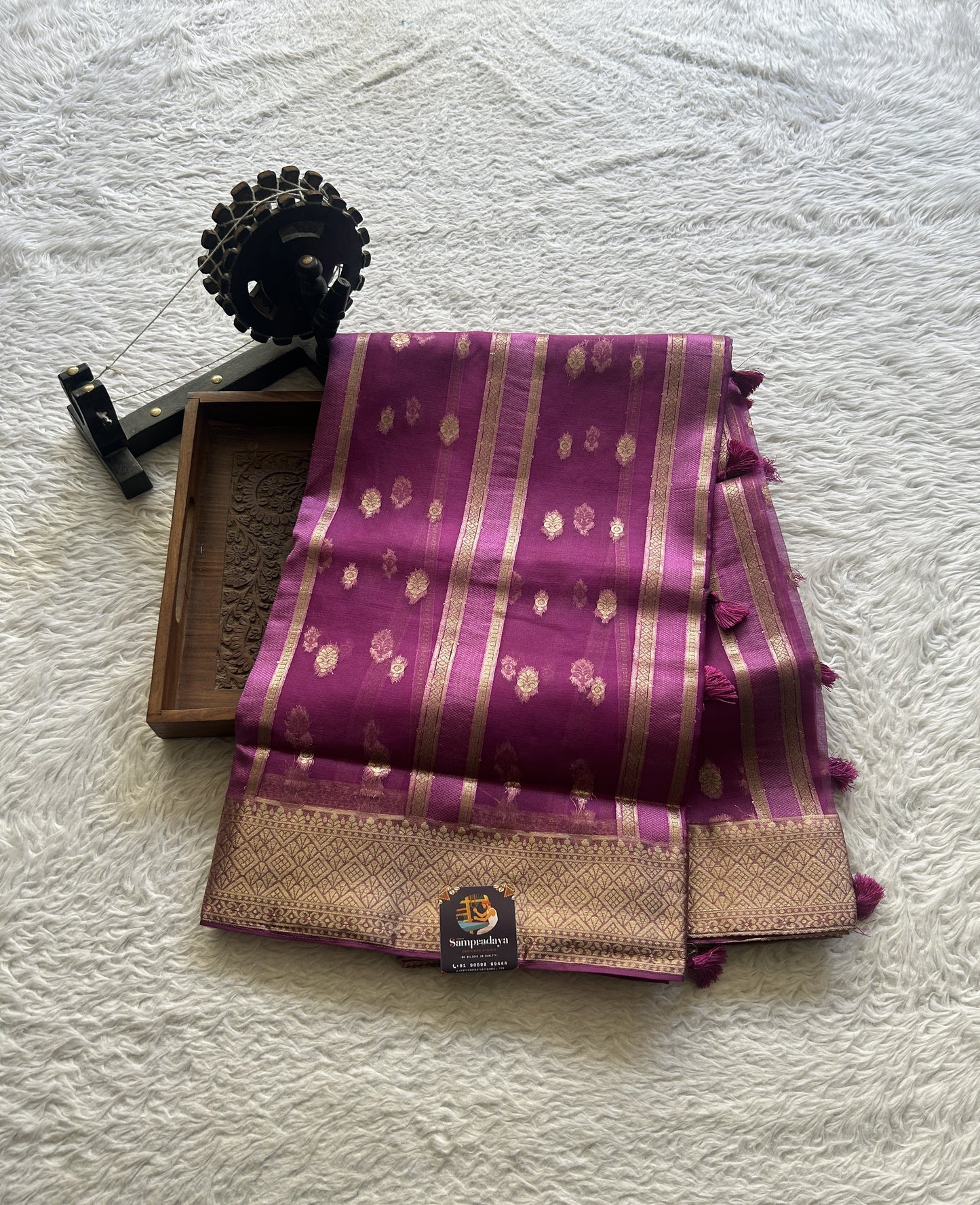 Semi Raw Silk Saree Barbie Pink Colored Exquisite with a Zari Border. - Sampradaya Designer Studio