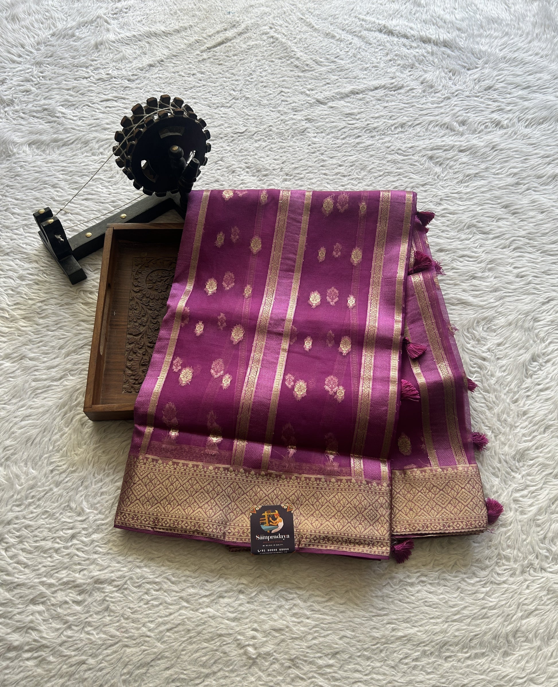 Semi Raw Silk Saree Barbie Pink Colored Exquisite with a Zari Border. - Sampradaya Designer Studio