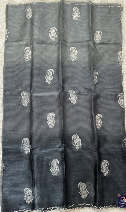 Tussar Silk Saree Gray colored complemented with a borderless Saree. - Sampradaya Designer Studio