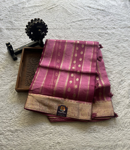 Semi Raw Silk Saree Magenta Colored Exquisite with a Zari Border. - Sampradaya Designer Studio