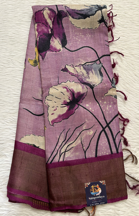Tussar Silk Saree Purple colored complemented with a Dark Purple Color Zari border. - Sampradaya Designer Studio