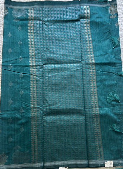 Semi Tussar Saree Colored Rama Green Complemented with a Zari Border. - Sampradaya Designer Studio