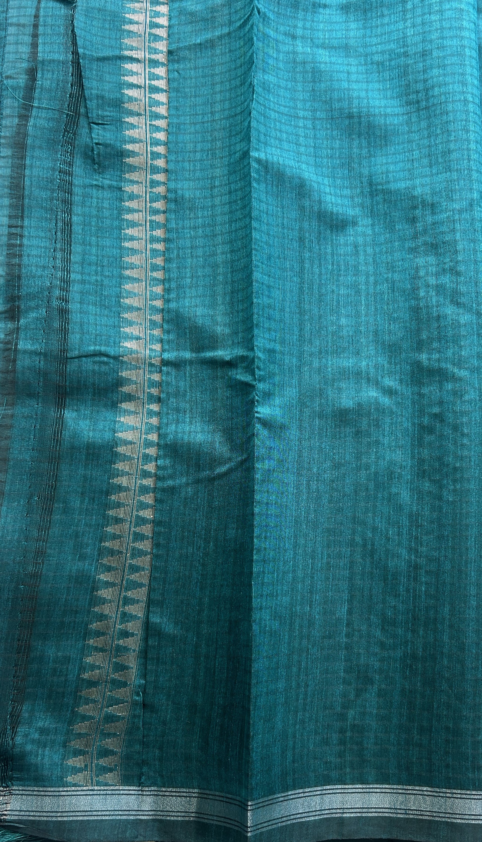 Semi Tussar Saree Colored Rama Green Complemented with a Zari Border. - Sampradaya Designer Studio