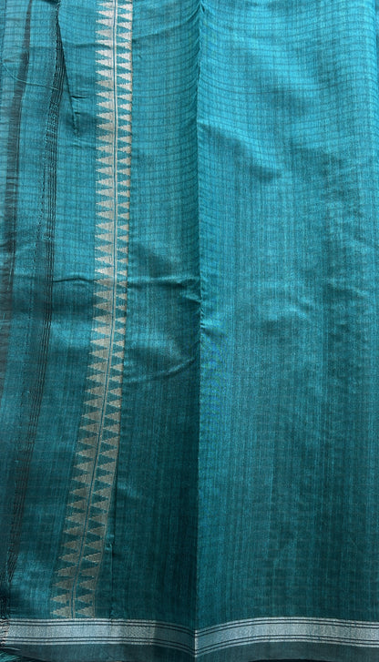 Semi Tussar Saree Colored Rama Green Complemented with a Zari Border. - Sampradaya Designer Studio