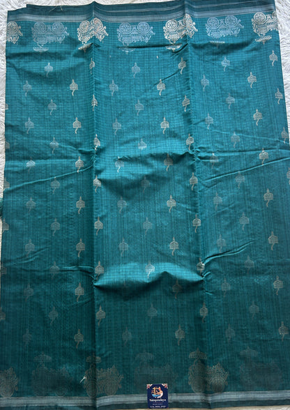 Semi Tussar Saree Colored Rama Green Complemented with a Zari Border. - Sampradaya Designer Studio
