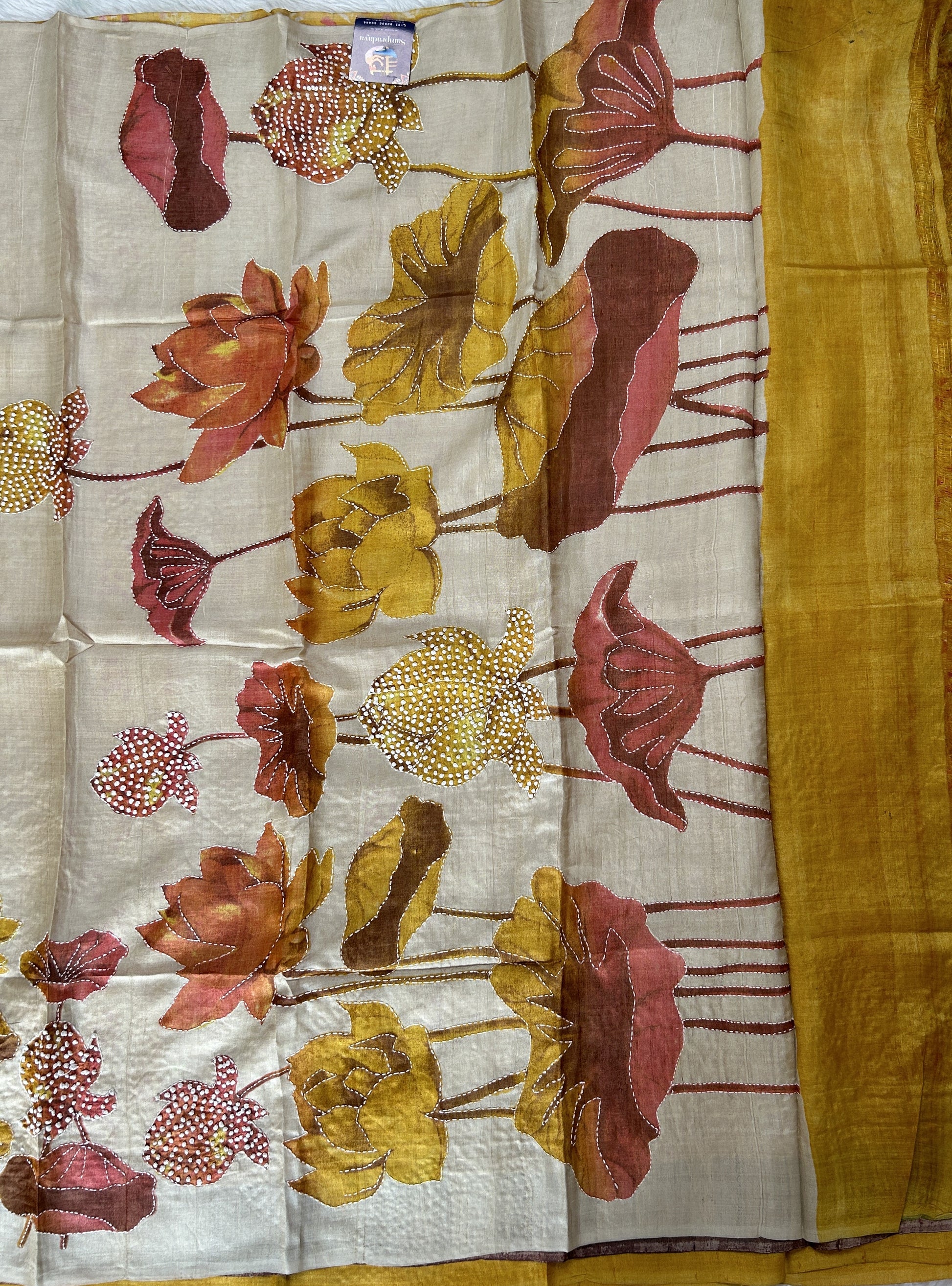 Tussar Silk Saree Cream colored complemented with a borderless Saree. - Sampradaya Designer Studio
