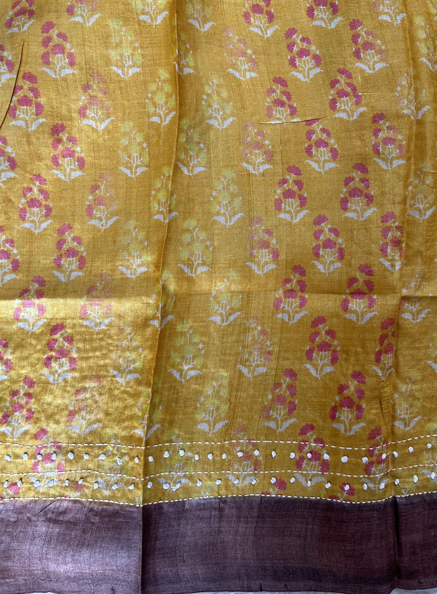 Tussar Silk Saree Cream colored complemented with a borderless Saree. - Sampradaya Designer Studio