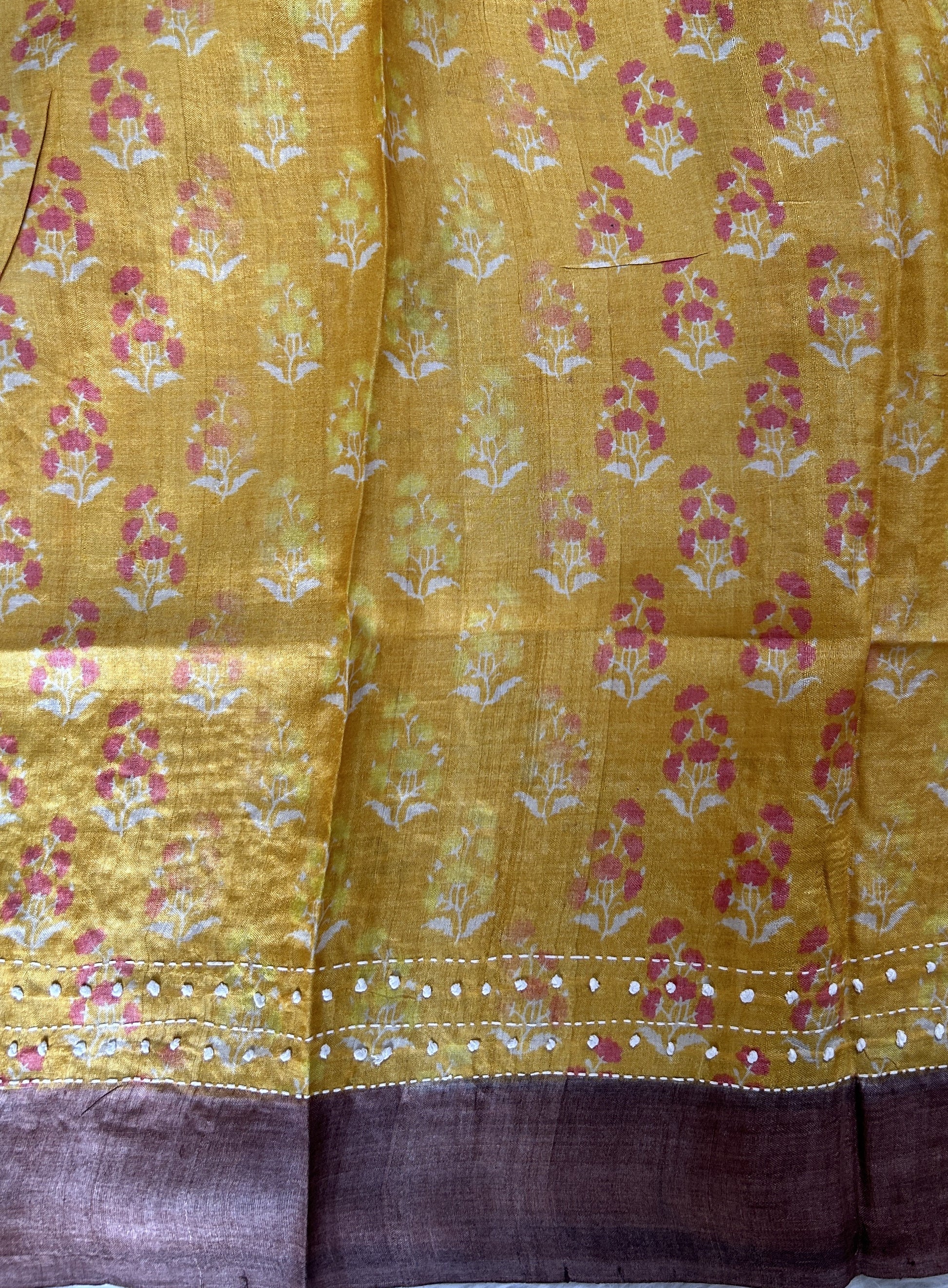 Tussar Silk Saree Cream colored complemented with a borderless Saree. - Sampradaya Designer Studio