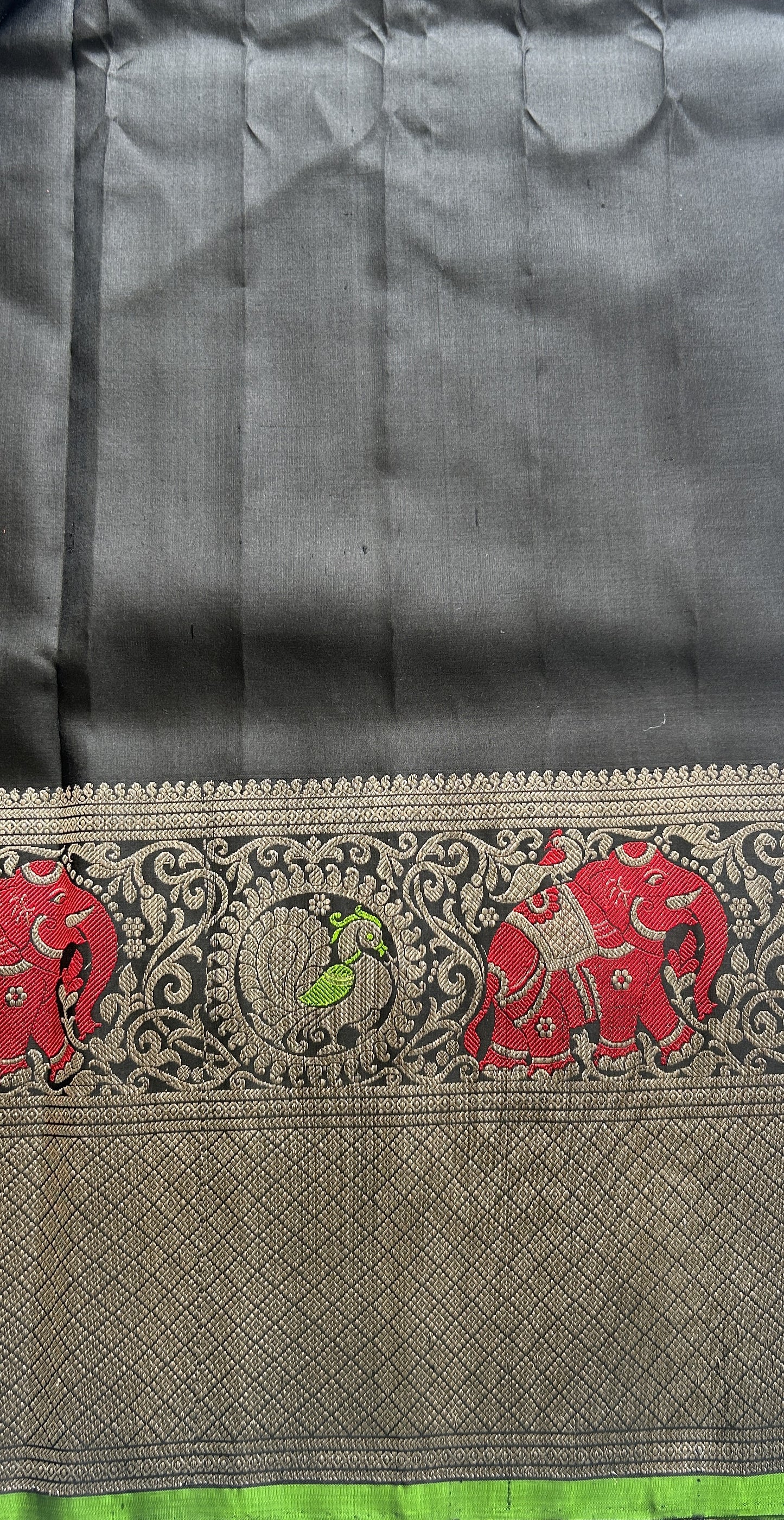 Gadwal Pattu Saree Black Colored Complemented With a Zari Border - Sampradaya Designer Studio