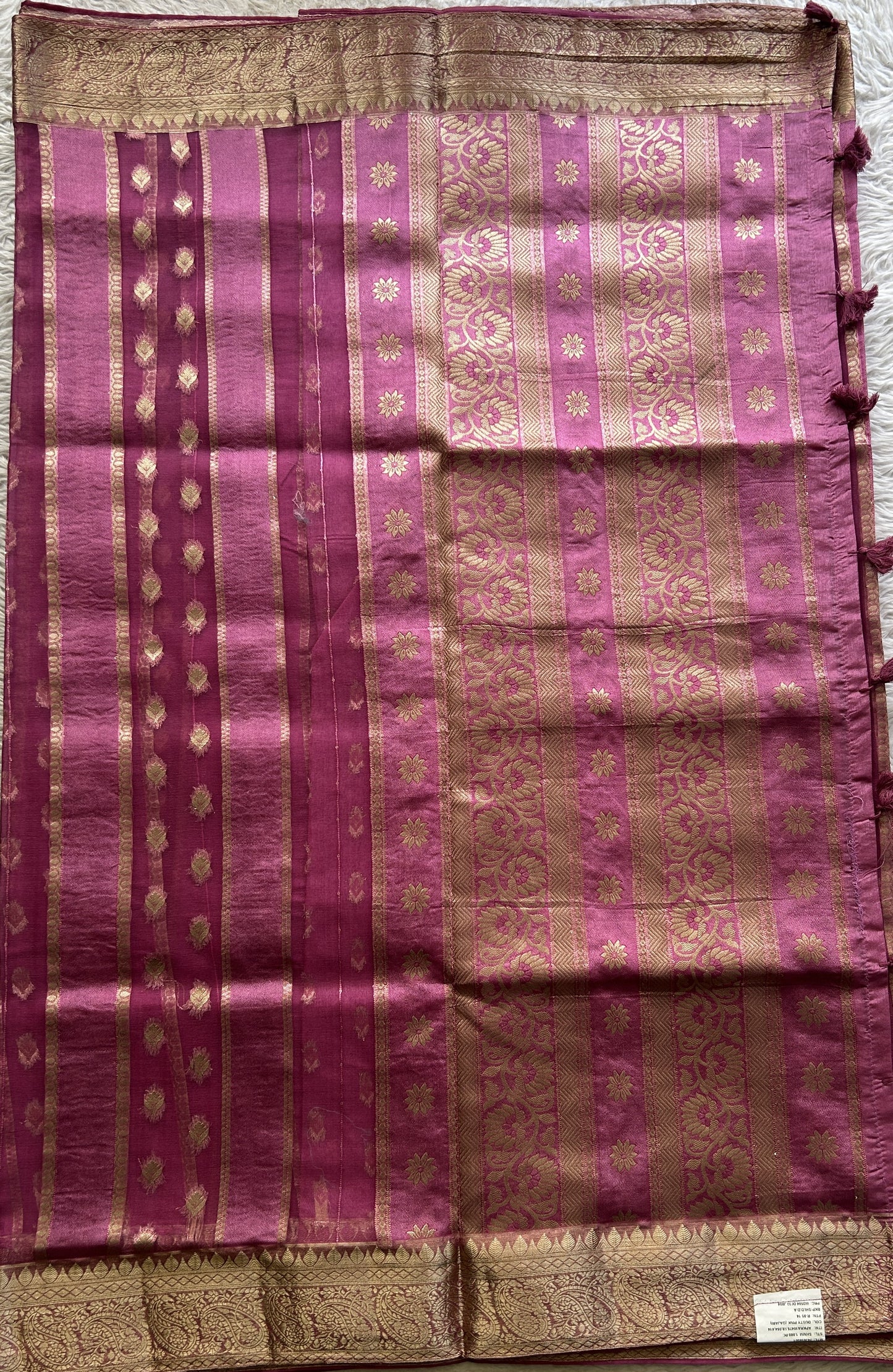 Semi Raw Silk Saree Magenta Colored Exquisite with a Zari Border. - Sampradaya Designer Studio