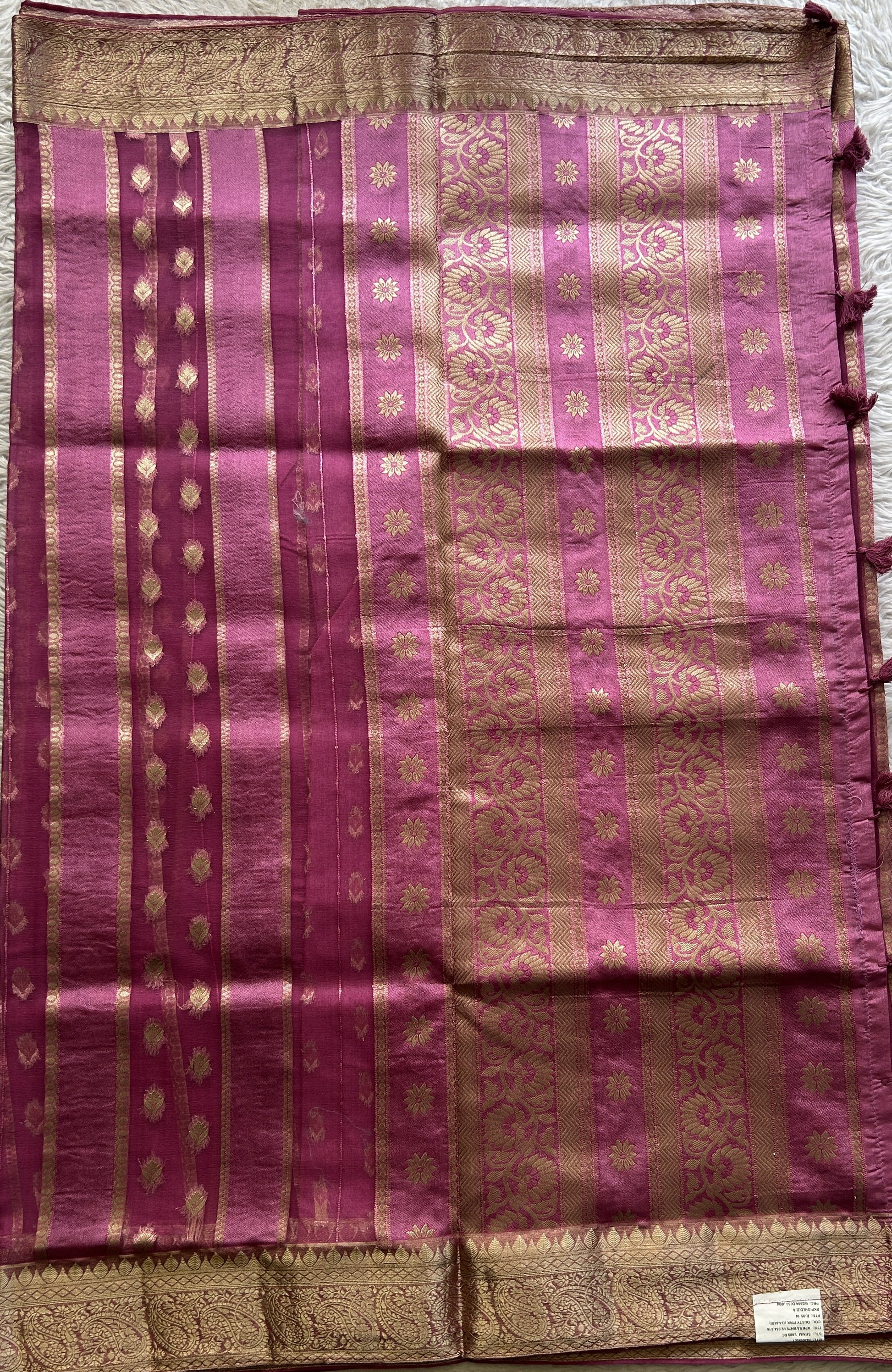 Semi Raw Silk Saree Magenta Colored Exquisite with a Zari Border. - Sampradaya Designer Studio