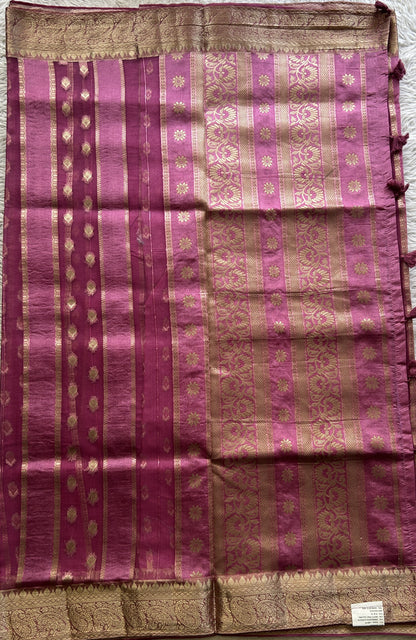 Semi Raw Silk Saree Magenta Colored Exquisite with a Zari Border. - Sampradaya Designer Studio