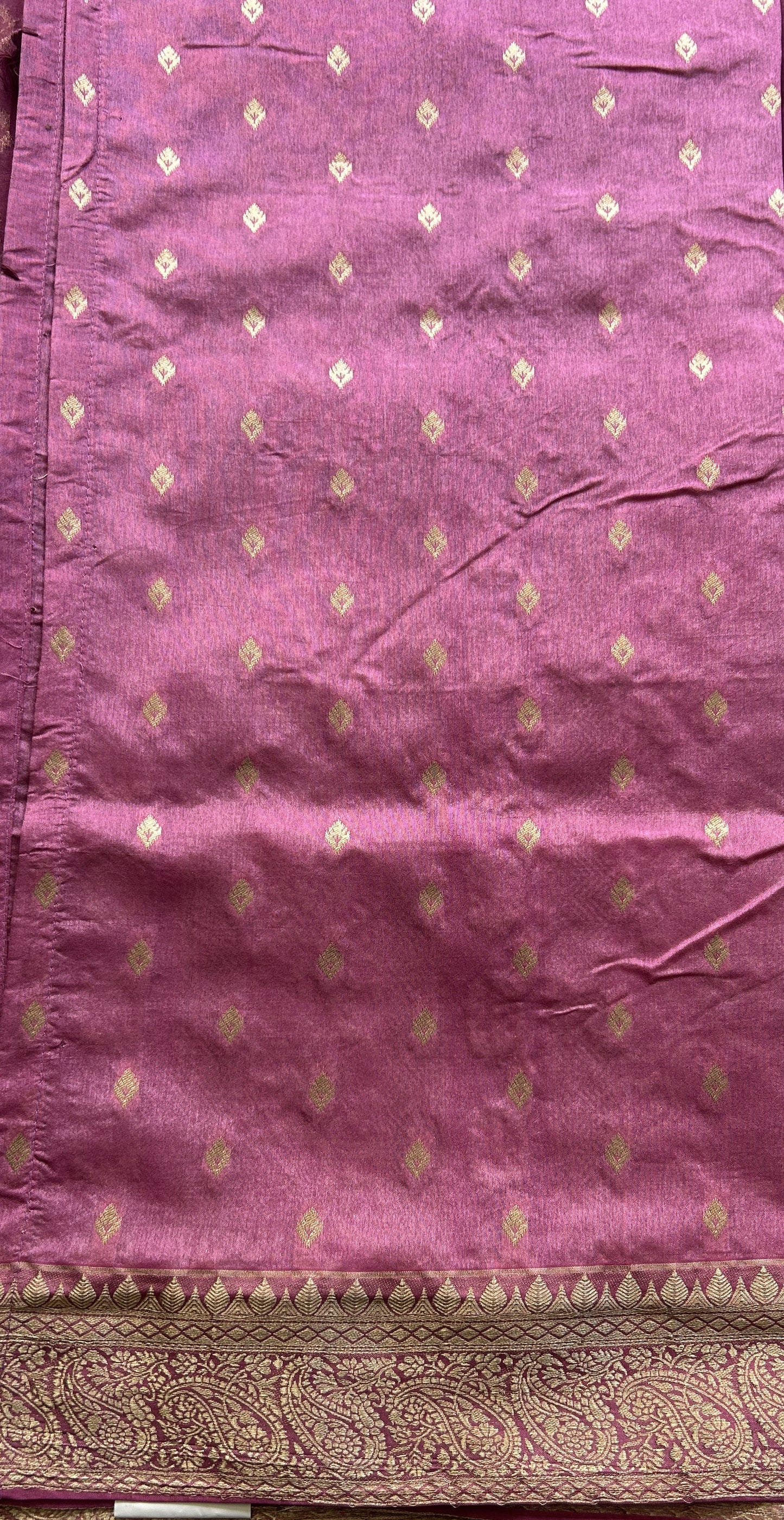 Semi Raw Silk Saree Magenta Colored Exquisite with a Zari Border. - Sampradaya Designer Studio