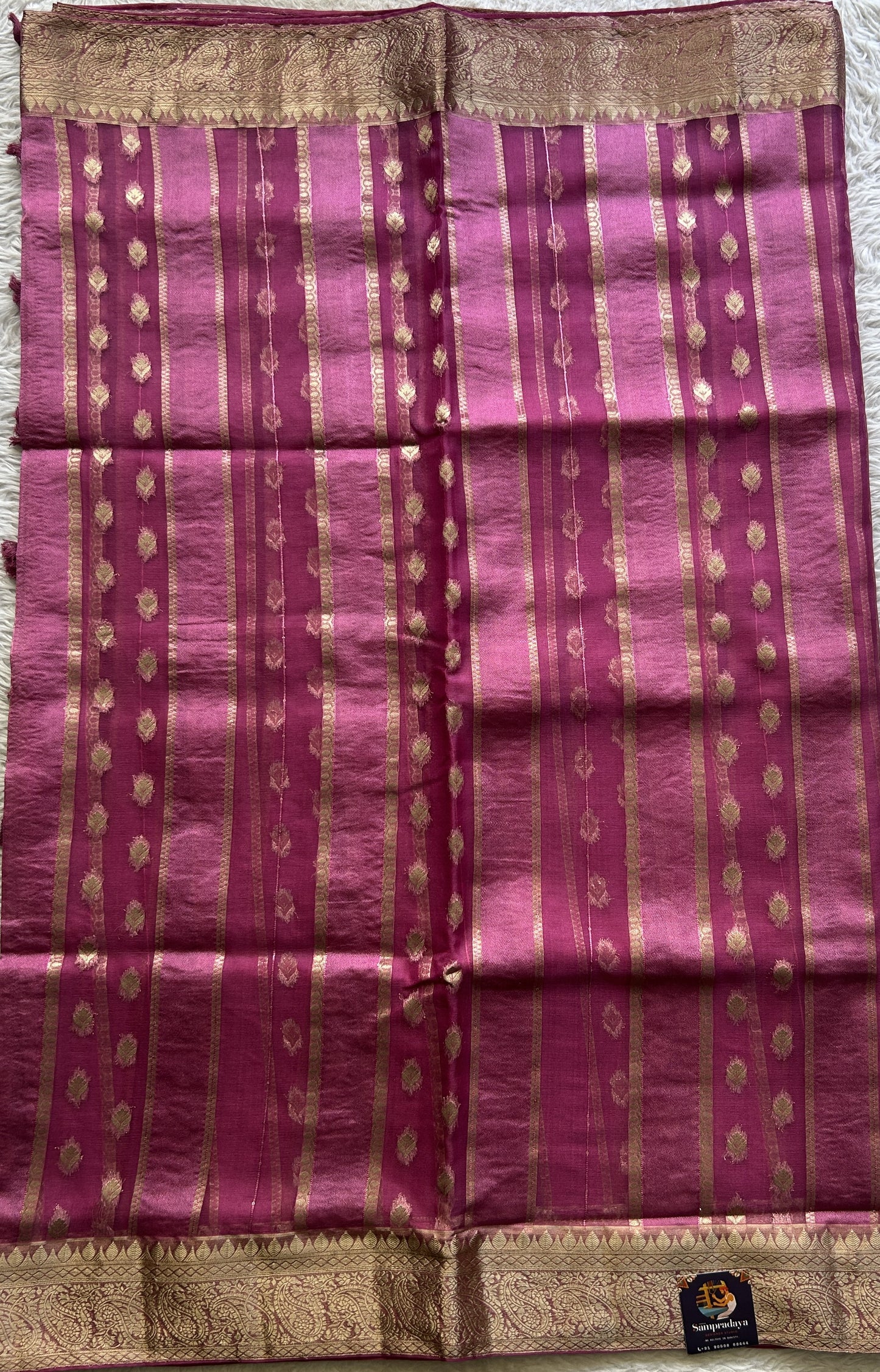 Semi Raw Silk Saree Magenta Colored Exquisite with a Zari Border. - Sampradaya Designer Studio