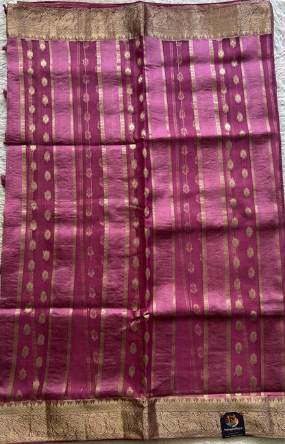 Semi Raw Silk Saree Magenta Colored Exquisite with a Zari Border. - Sampradaya Designer Studio