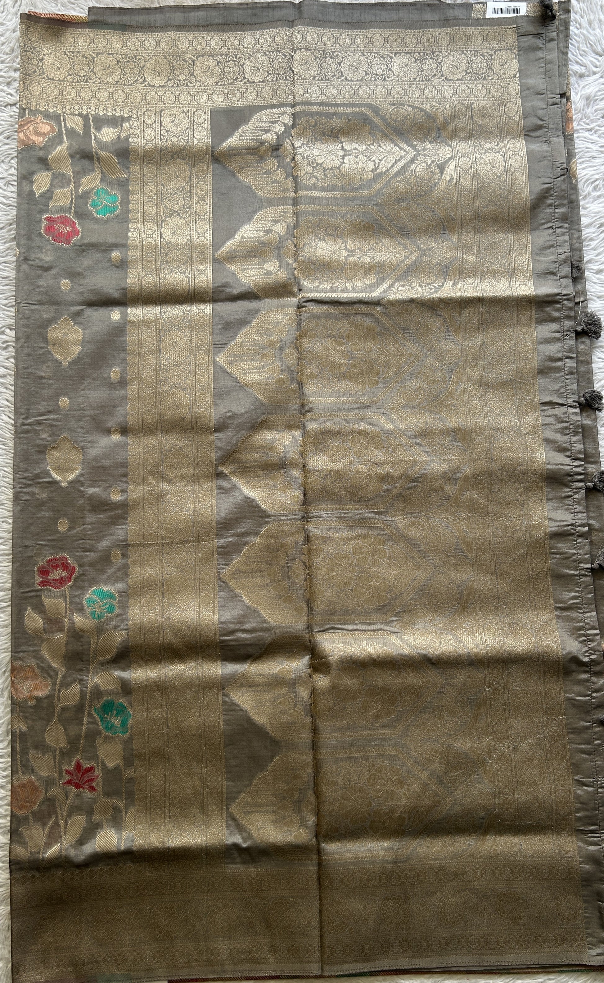 Semi Raw Silk Saree Gray Colored Exquisite with a Zari Border. - Sampradaya Designer Studio