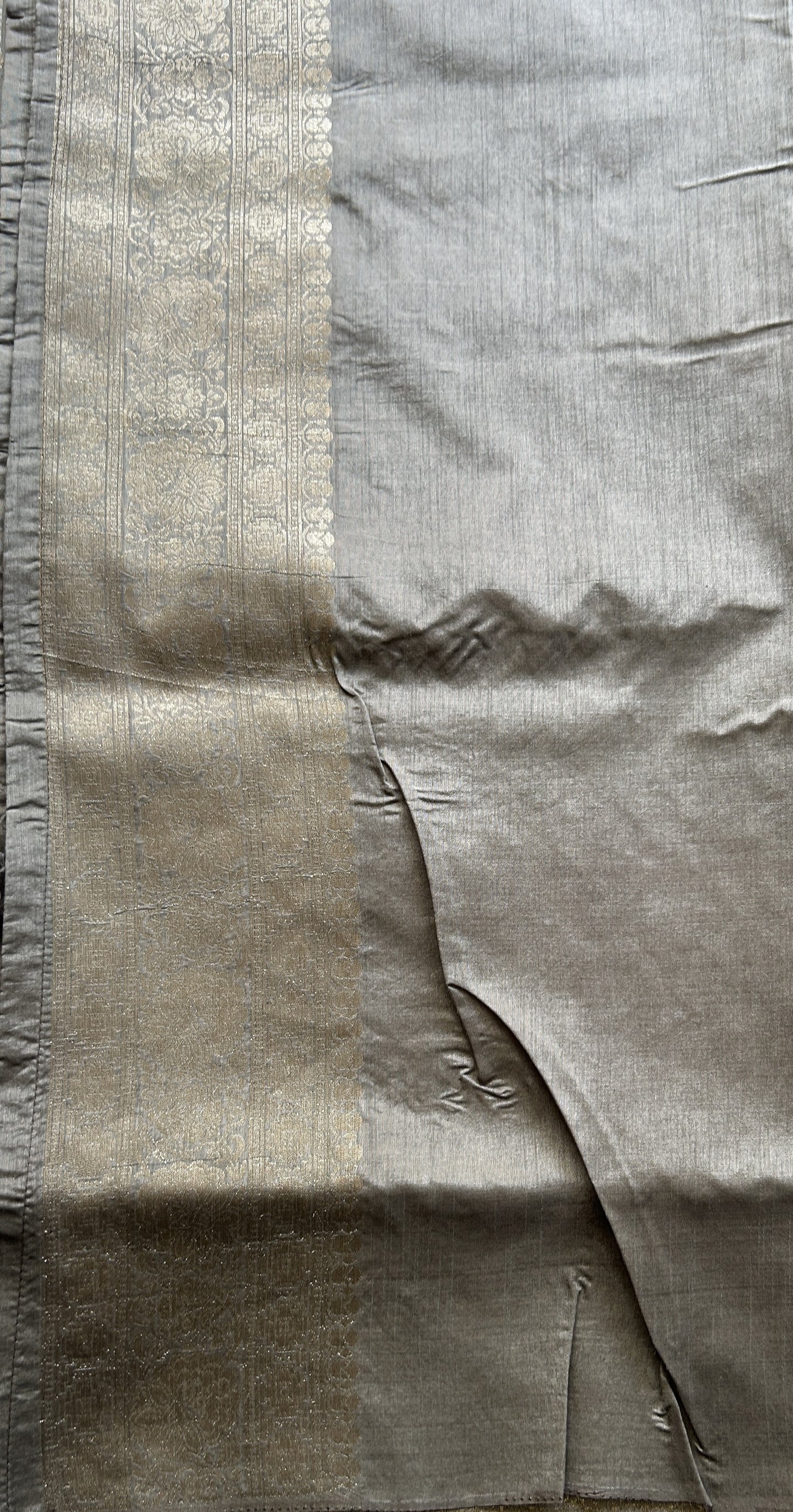 Semi Raw Silk Saree Gray Colored Exquisite with a Zari Border. - Sampradaya Designer Studio