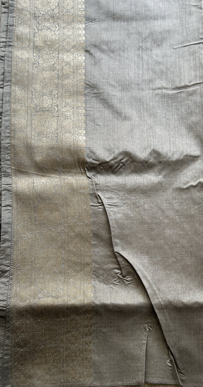 Semi Raw Silk Saree Gray Colored Exquisite with a Zari Border. - Sampradaya Designer Studio