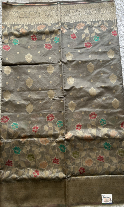 Semi Raw Silk Saree Gray Colored Exquisite with a Zari Border. - Sampradaya Designer Studio