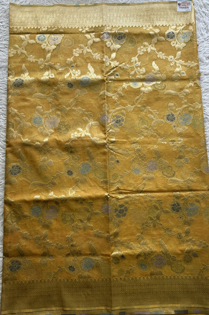 Semi Raw Silk Saree Light Yellow Colored Exquisite with a Zari Border. - Sampradaya Designer Studio
