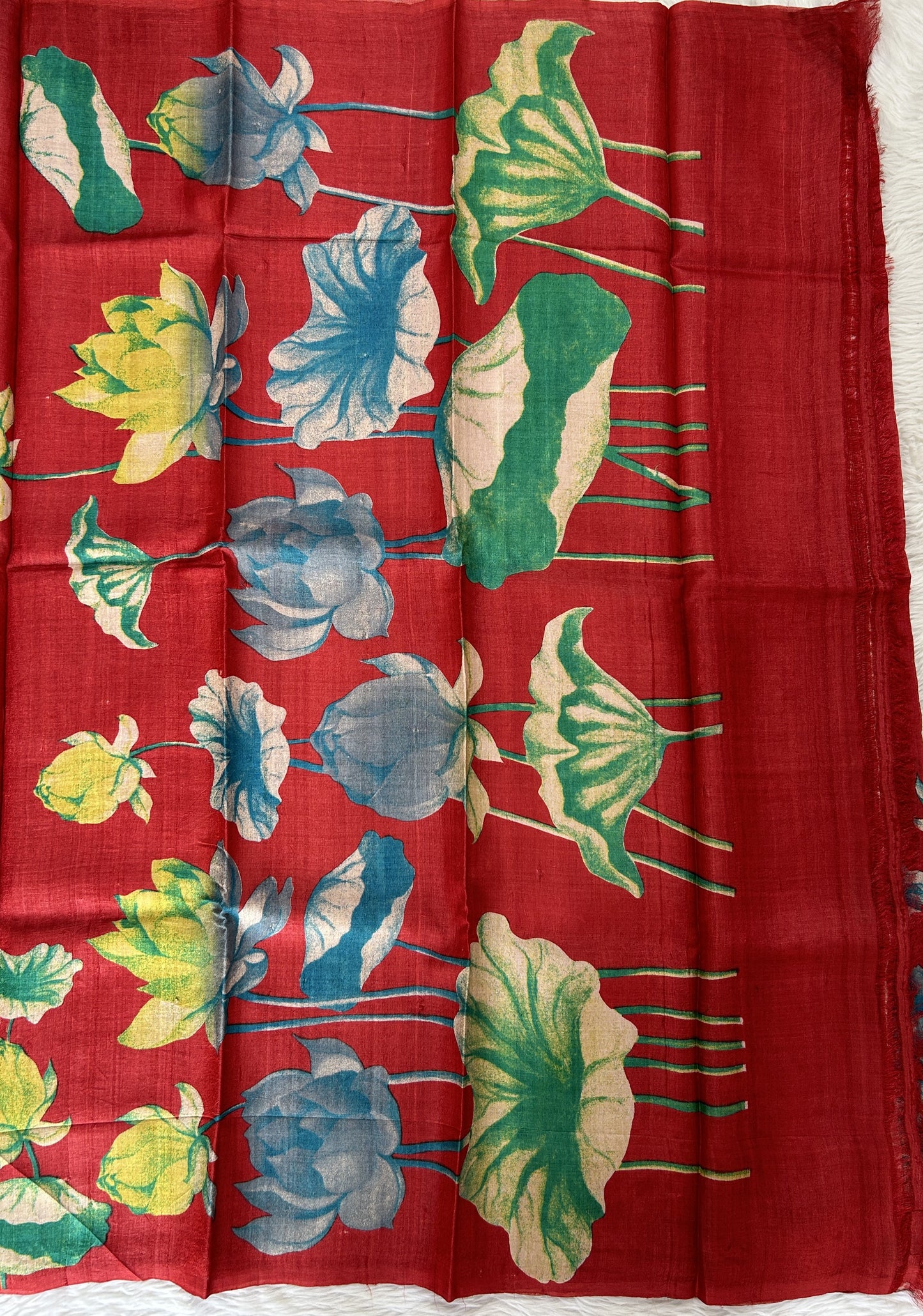 Tussar Silk Saree Red colored complemented with a borderless Saree. - Sampradaya Designer Studio