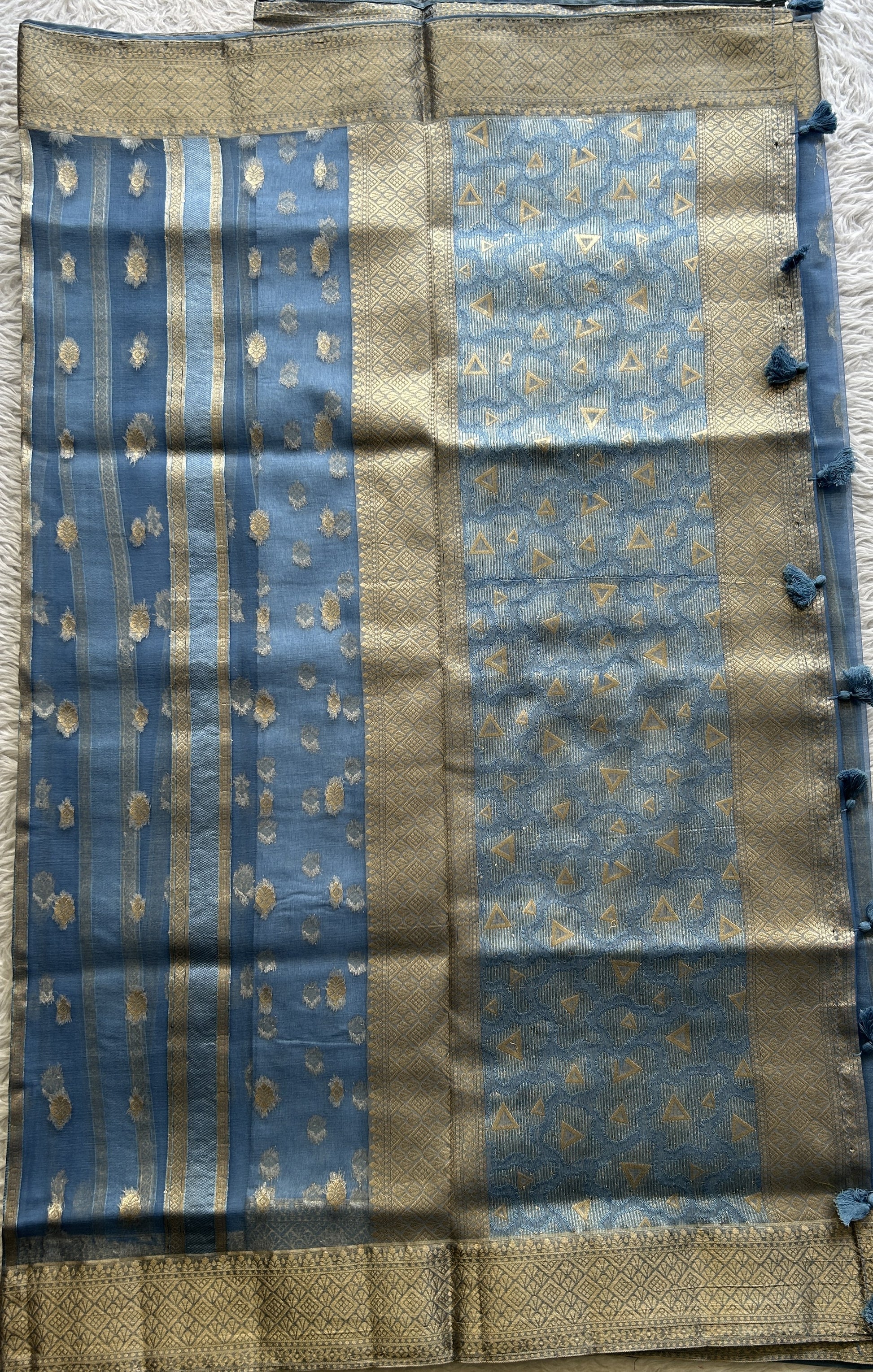 Semi Raw Silk Saree Light Blue Colored Exquisite with a Zari Border. - Sampradaya Designer Studio